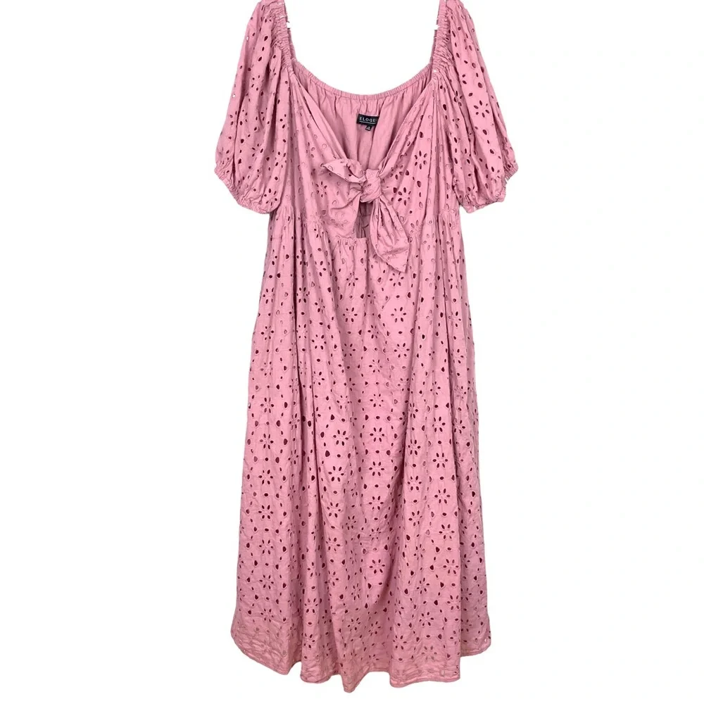 Eloquii Eyelet Tie Front Maxi Dress in Mauve Pink Sizes 22 and 28 - Picture 1 of 5